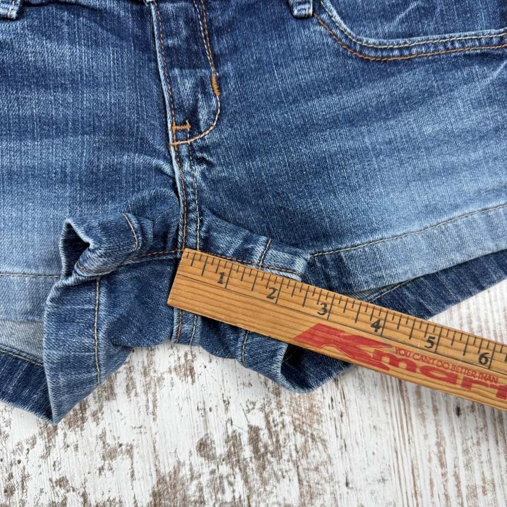 VTG Y2K Hollister Ultra Low Rise Denim Mini Micro Shorts Stretch Size 3 Mallcore - Picture 8 of 8